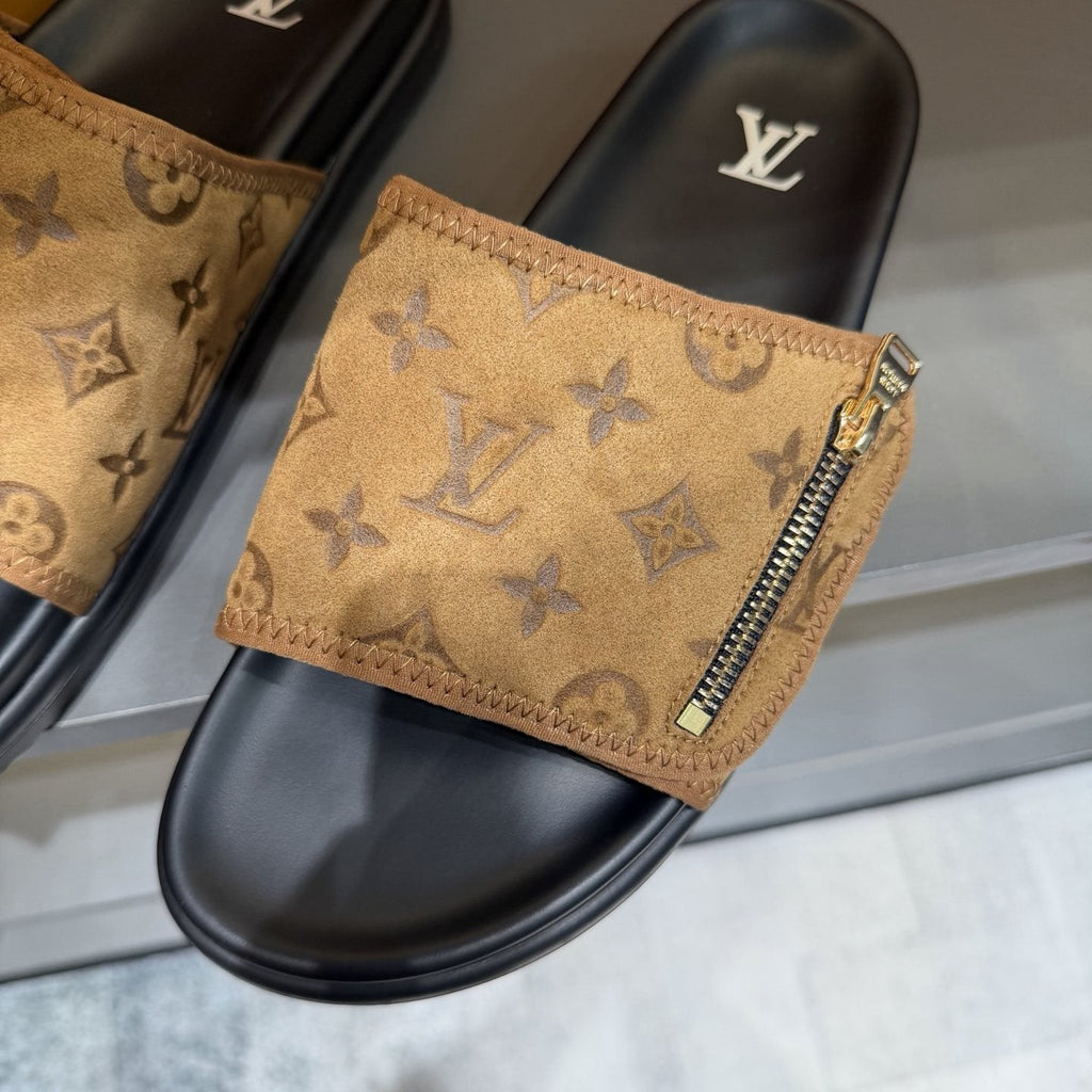 Louis Vuitton Tan Monogram Slide Sandals