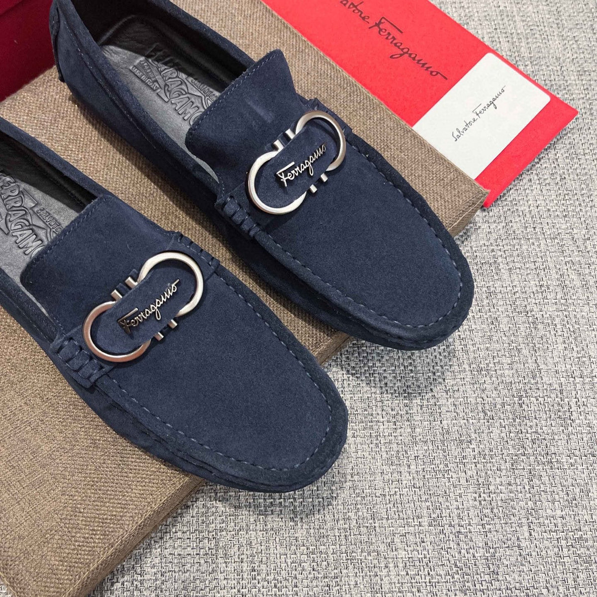 Salvatore Ferragamo Navy Suede Bit Loafers