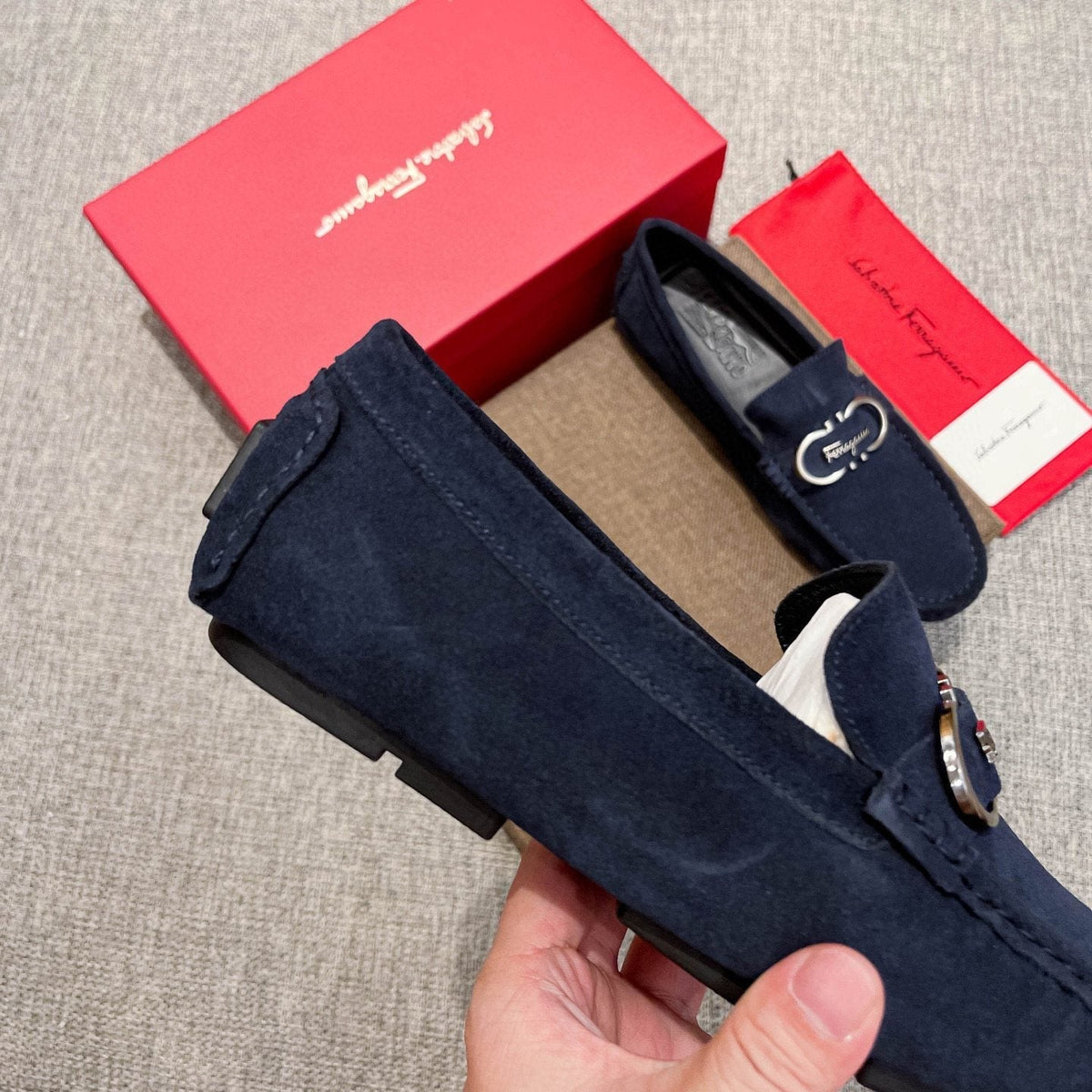 Salvatore Ferragamo Navy Suede Bit Loafers