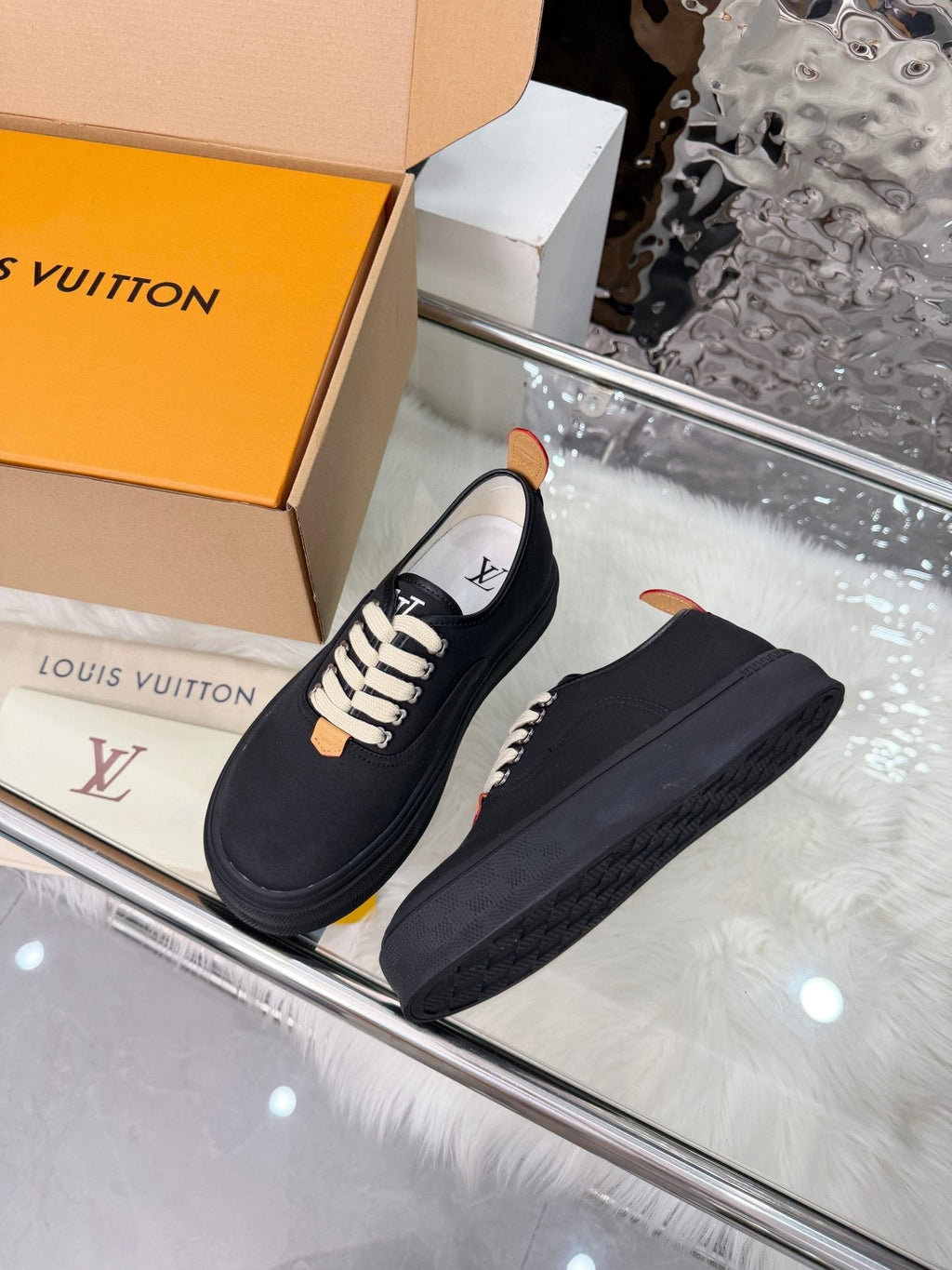 Louis Vuitton Black White-Lace Low-Top Sneakers