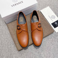 Versace Men's Tan Brown Metal Detail Slip-On Shoes
