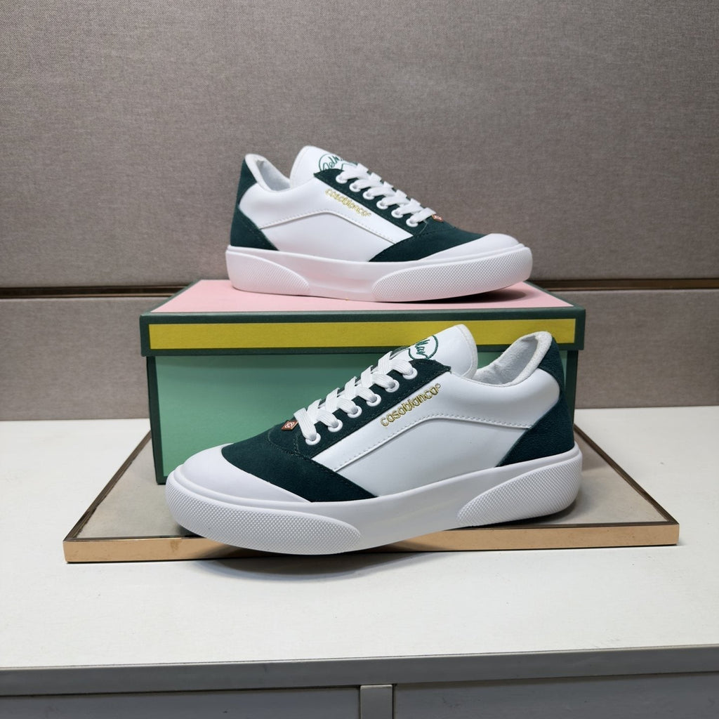 CASA BLANCA Men's White and Dark Green Sneakers