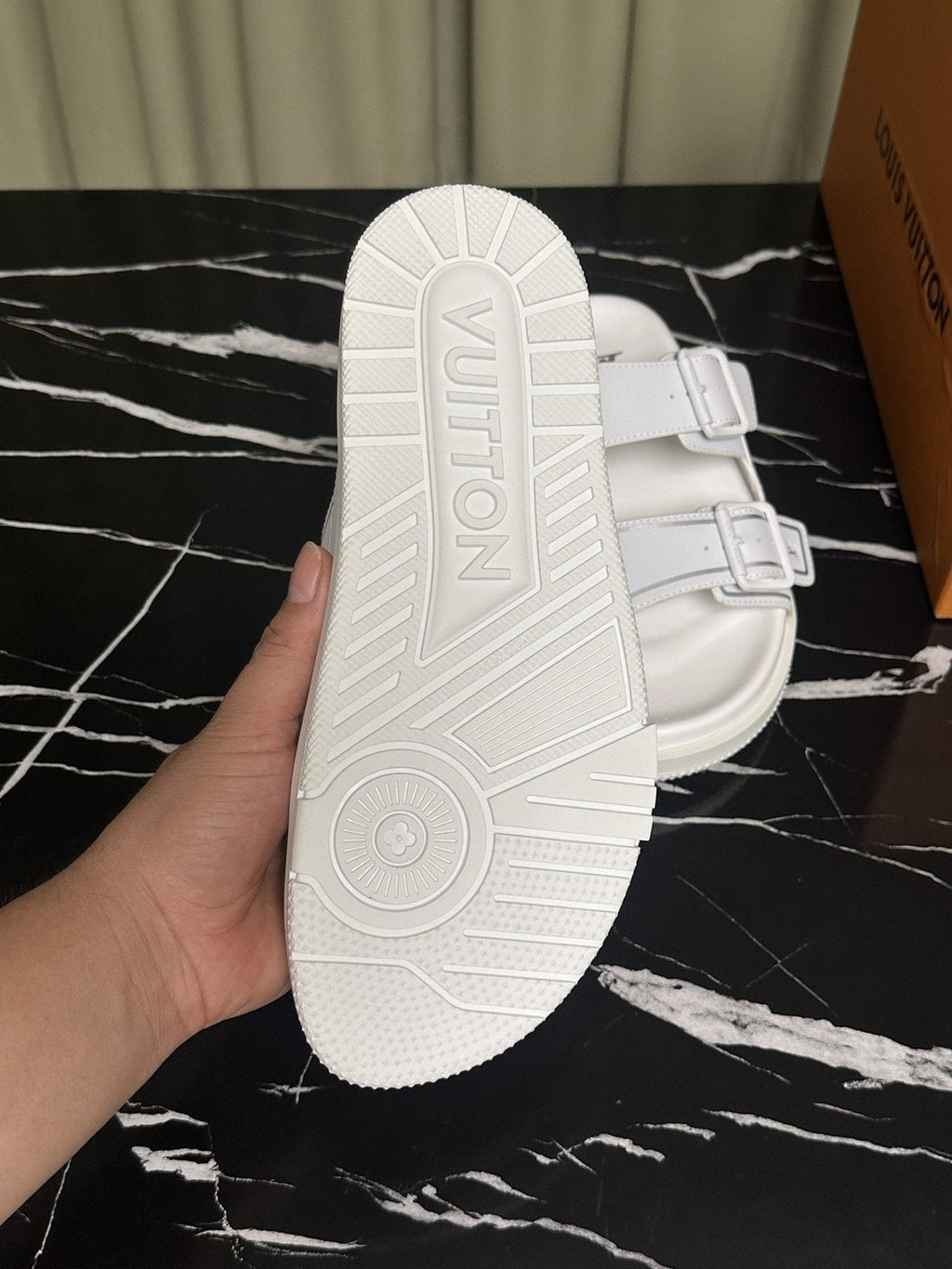 Louis Vuitton Men's White Double-Buckle Slide Sandals