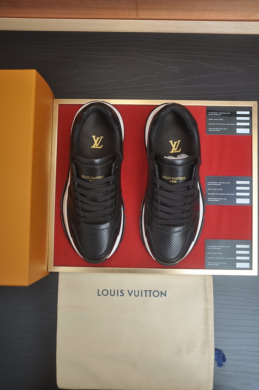 Louis Vuitton Black and White Low-Top Sneakers - Perforated Toe Detail