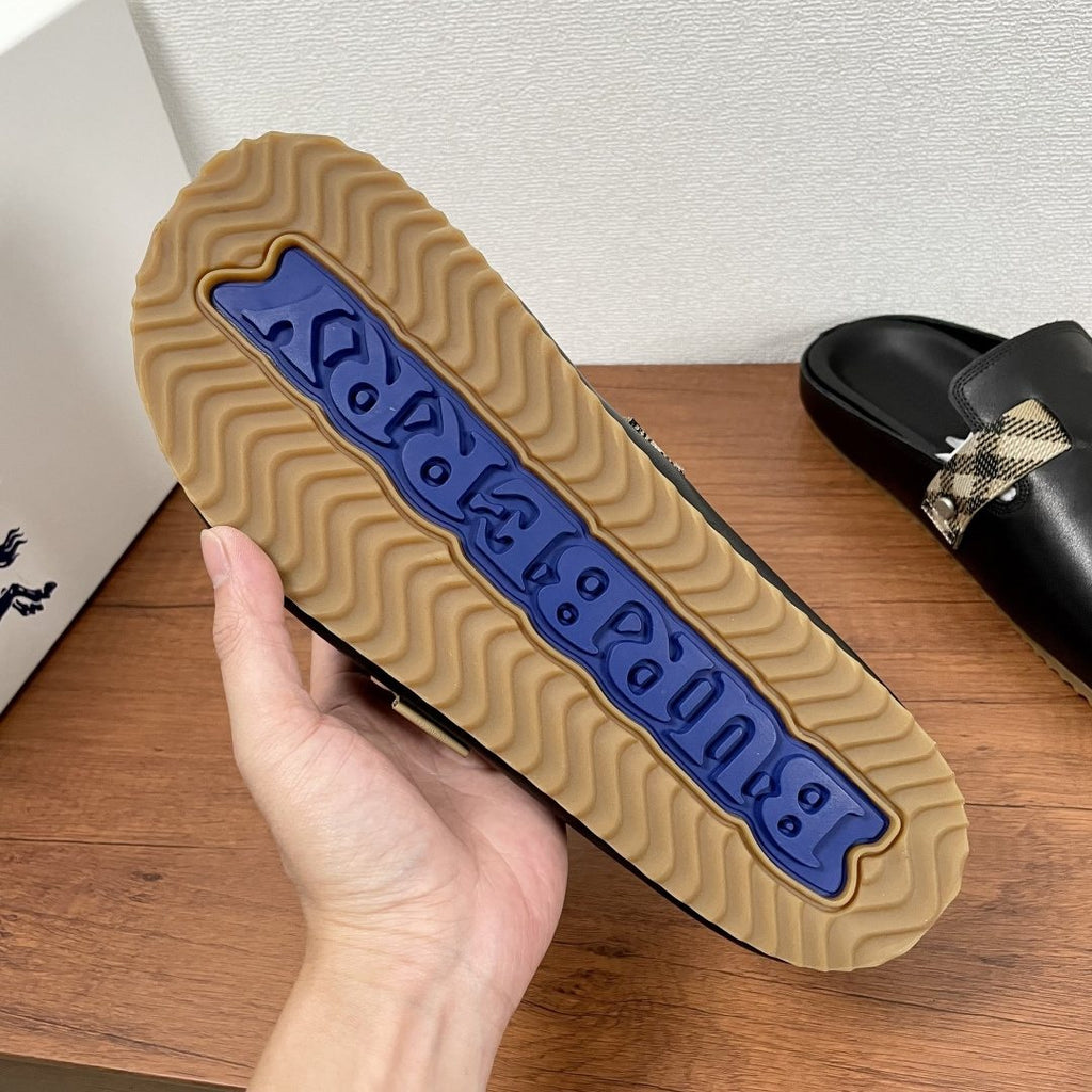 Burberry Black Check Buckle Slide Sandals