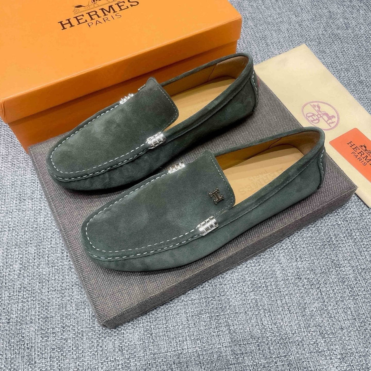 Hermès Men's Dark Green Driving Loafers