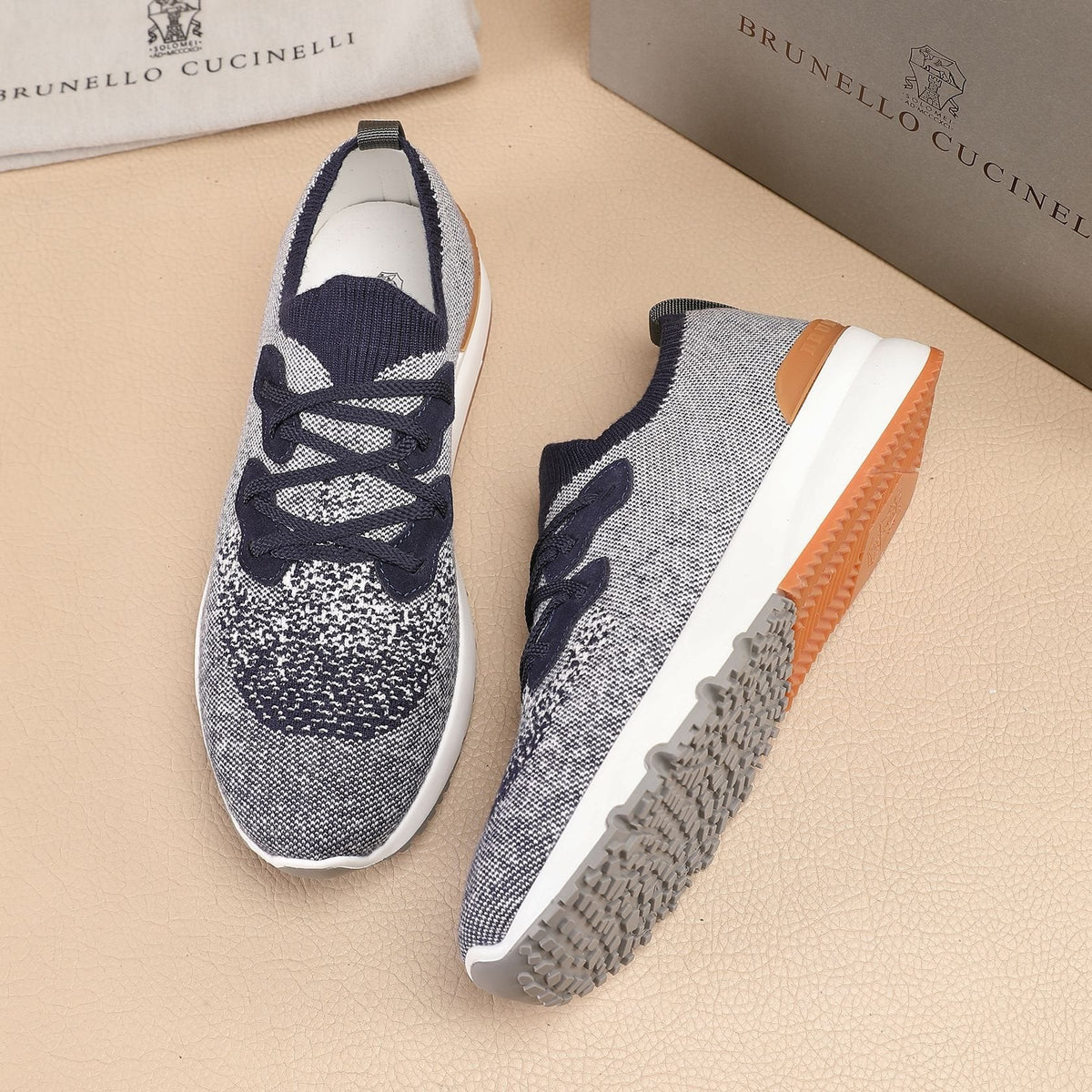 Brunello Cucinelli Gray Knit Sneakers