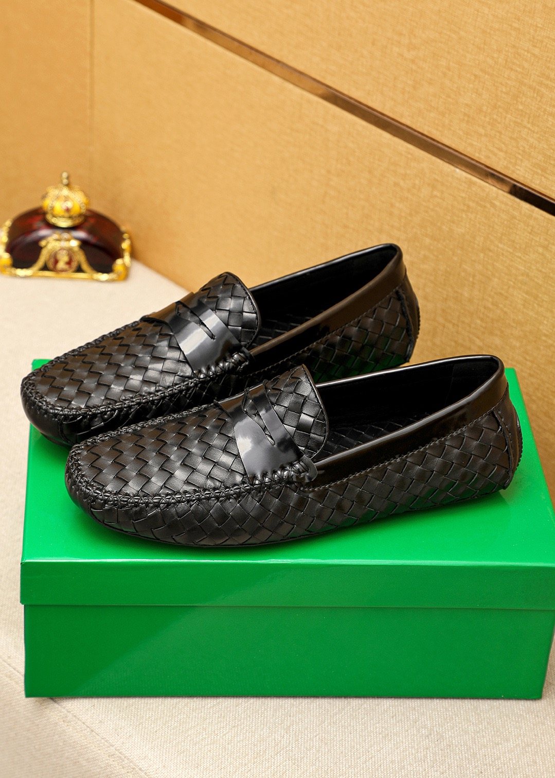 Bottega Veneta Black Woven Slip-On Loafers