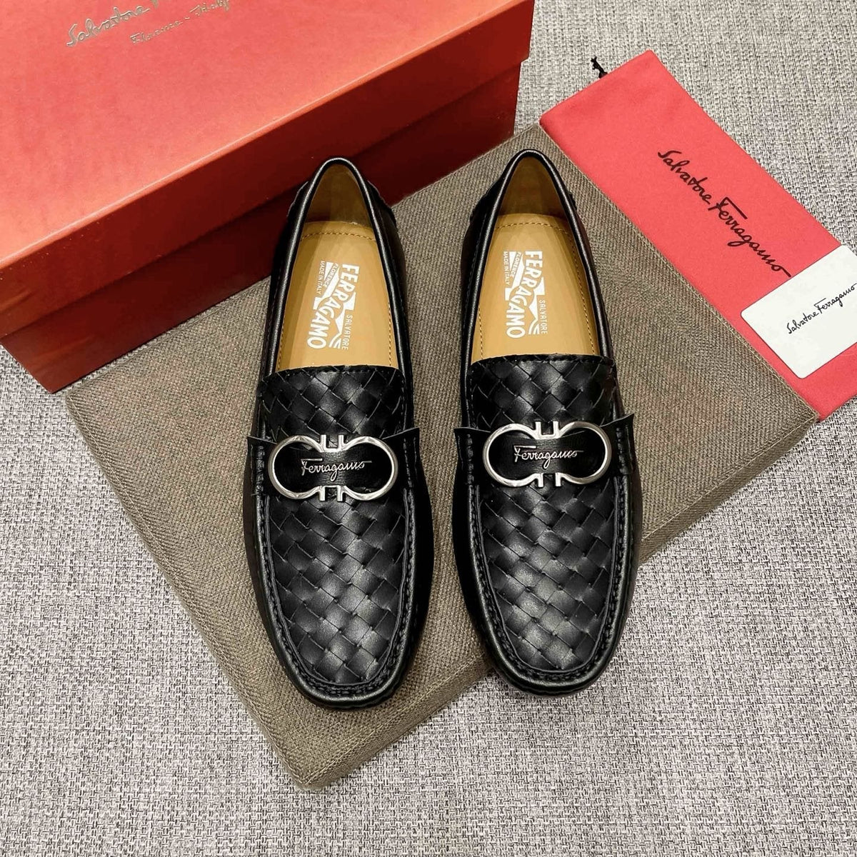 Ferragamo Black Woven Driving Loafers