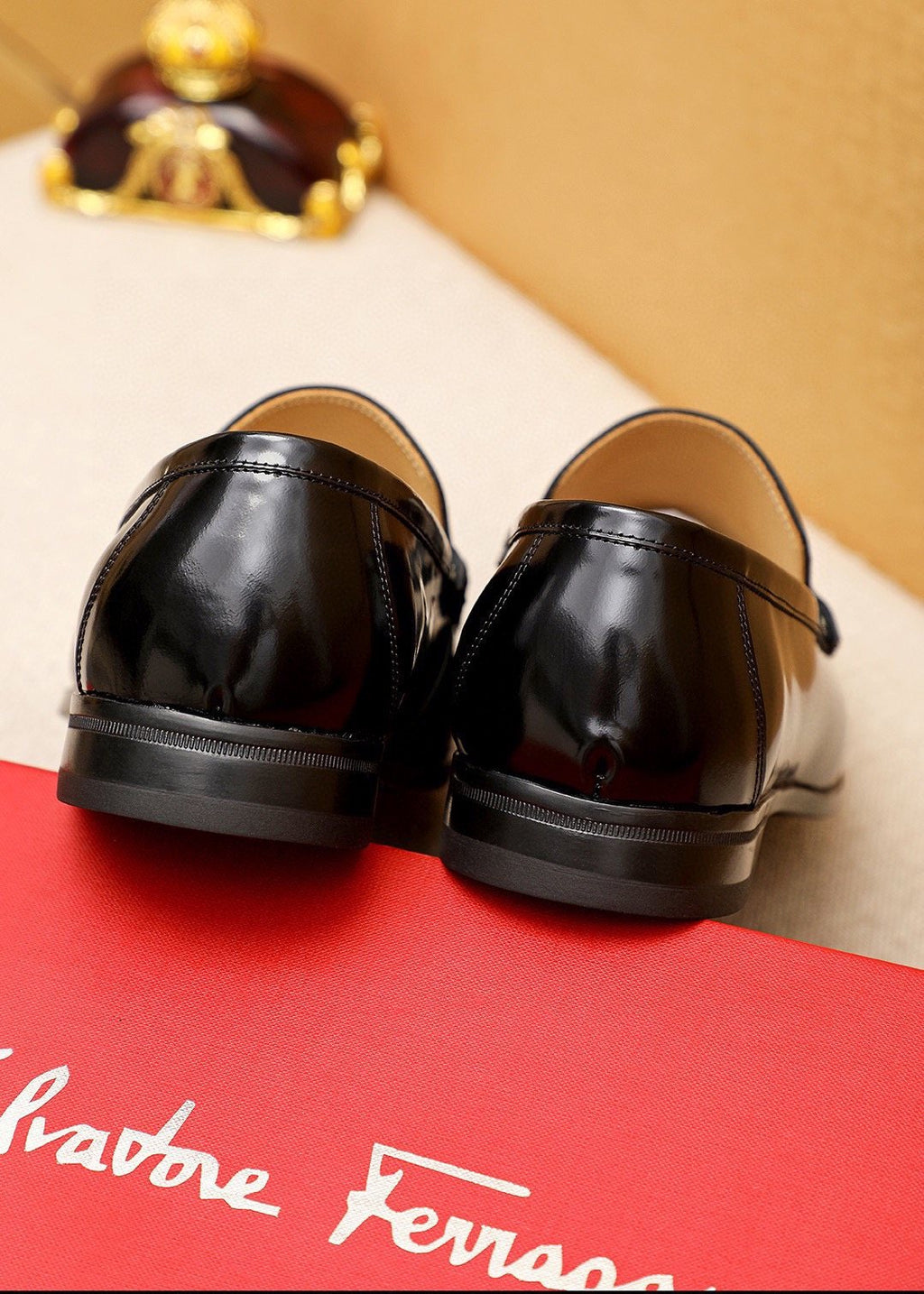 Ferragamo Men's Black Buckle Loafers - Black Polished Leather Upper