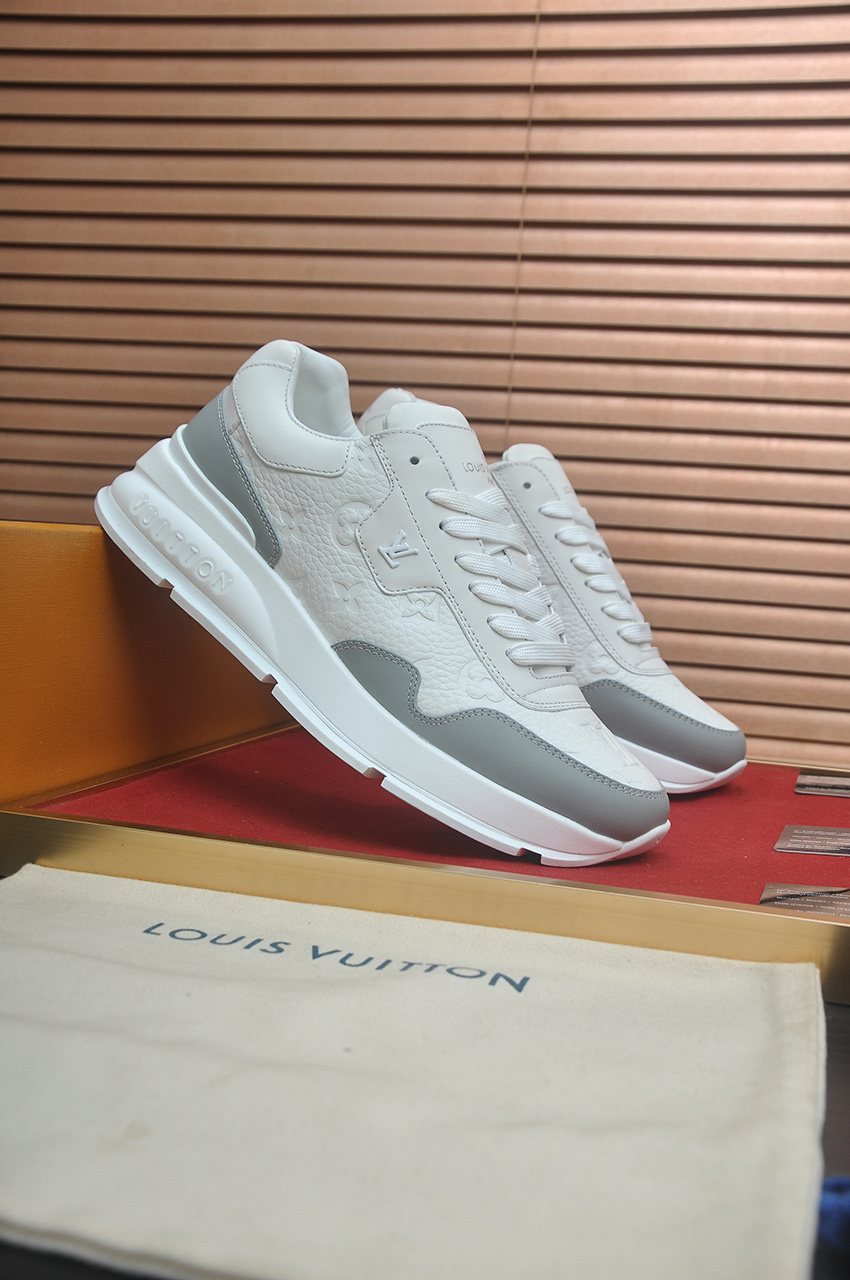 Louis Vuitton White and Light Gray Low-Top Sneakers - Rubber Outsole