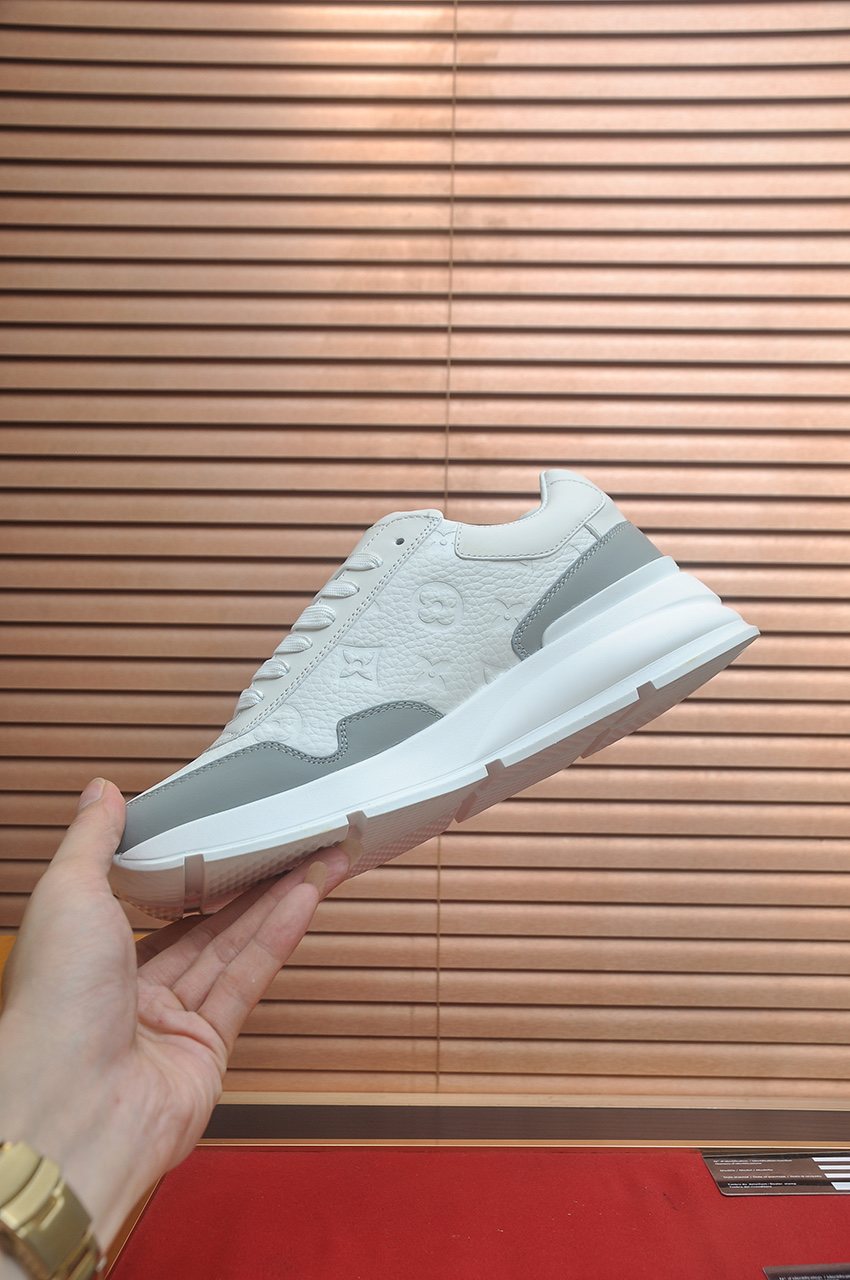 Louis Vuitton White and Light Gray Low-Top Sneakers - Rubber Outsole