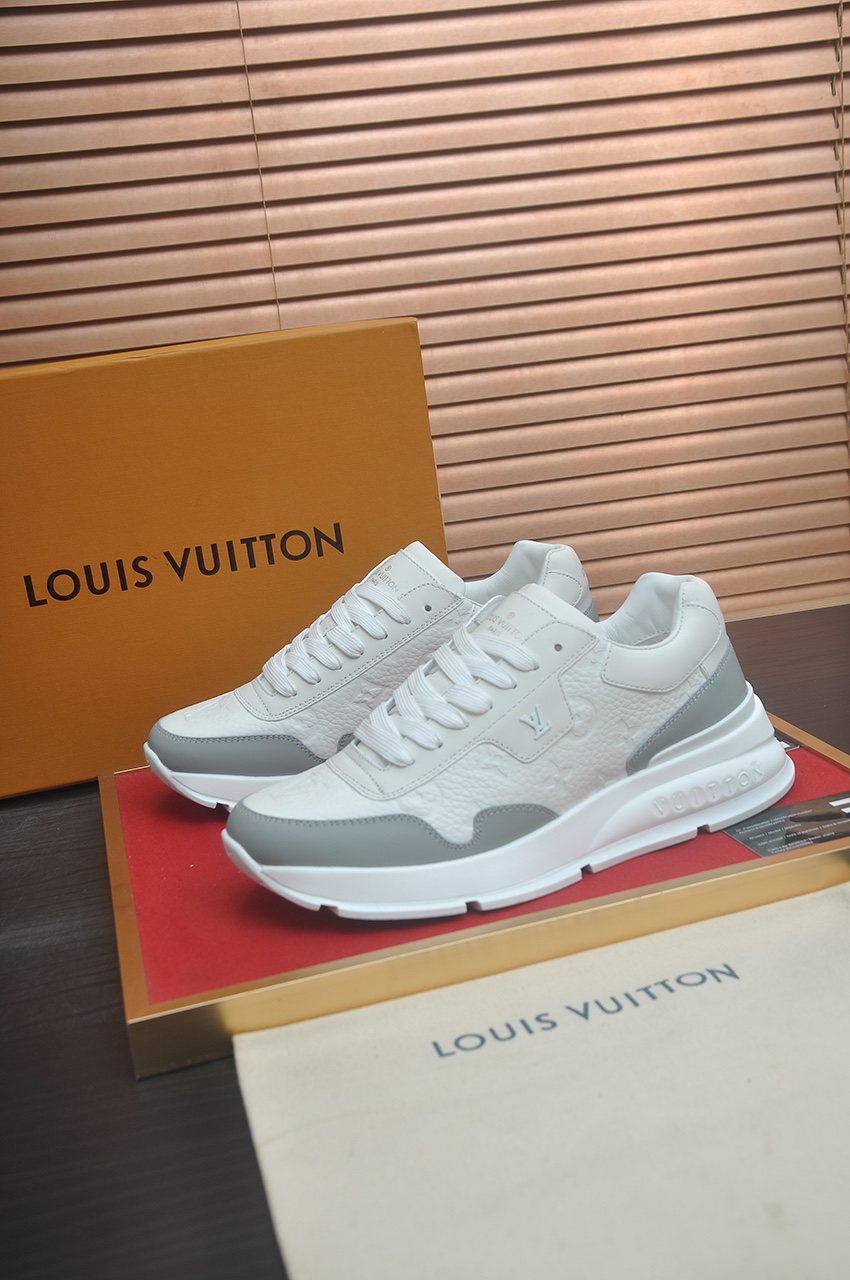 Louis Vuitton White and Light Gray Low-Top Sneakers - Rubber Outsole