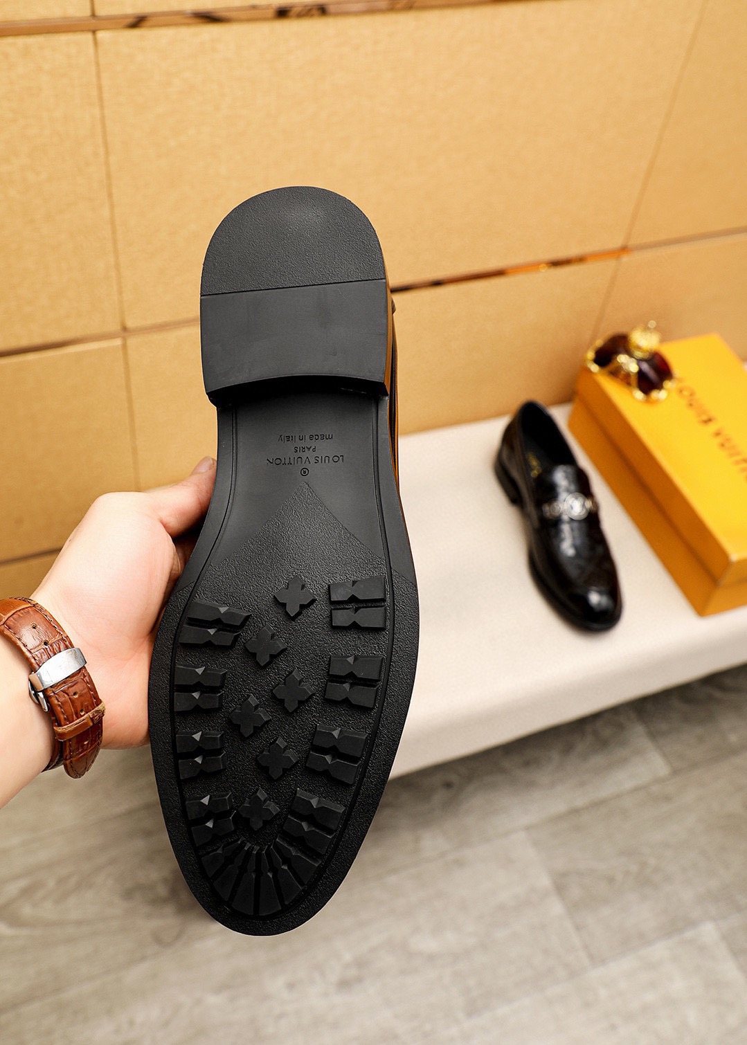 Louis Vuitton Black Embossed Buckle Slip-On Shoes