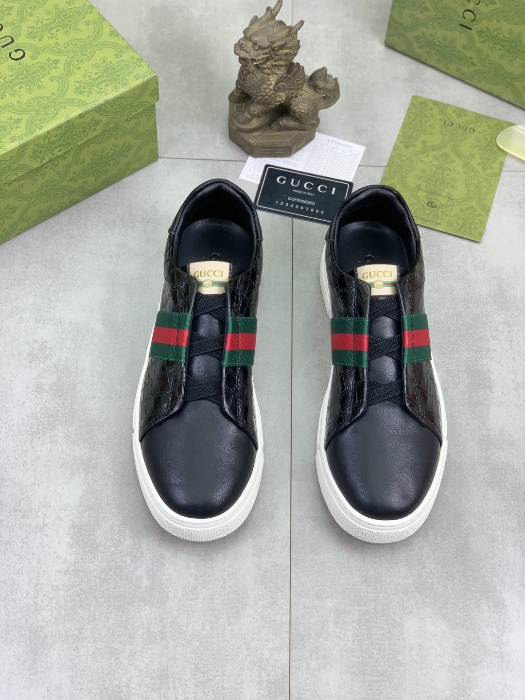 Gucci Green-Red Stripe Slip-On Sneakers