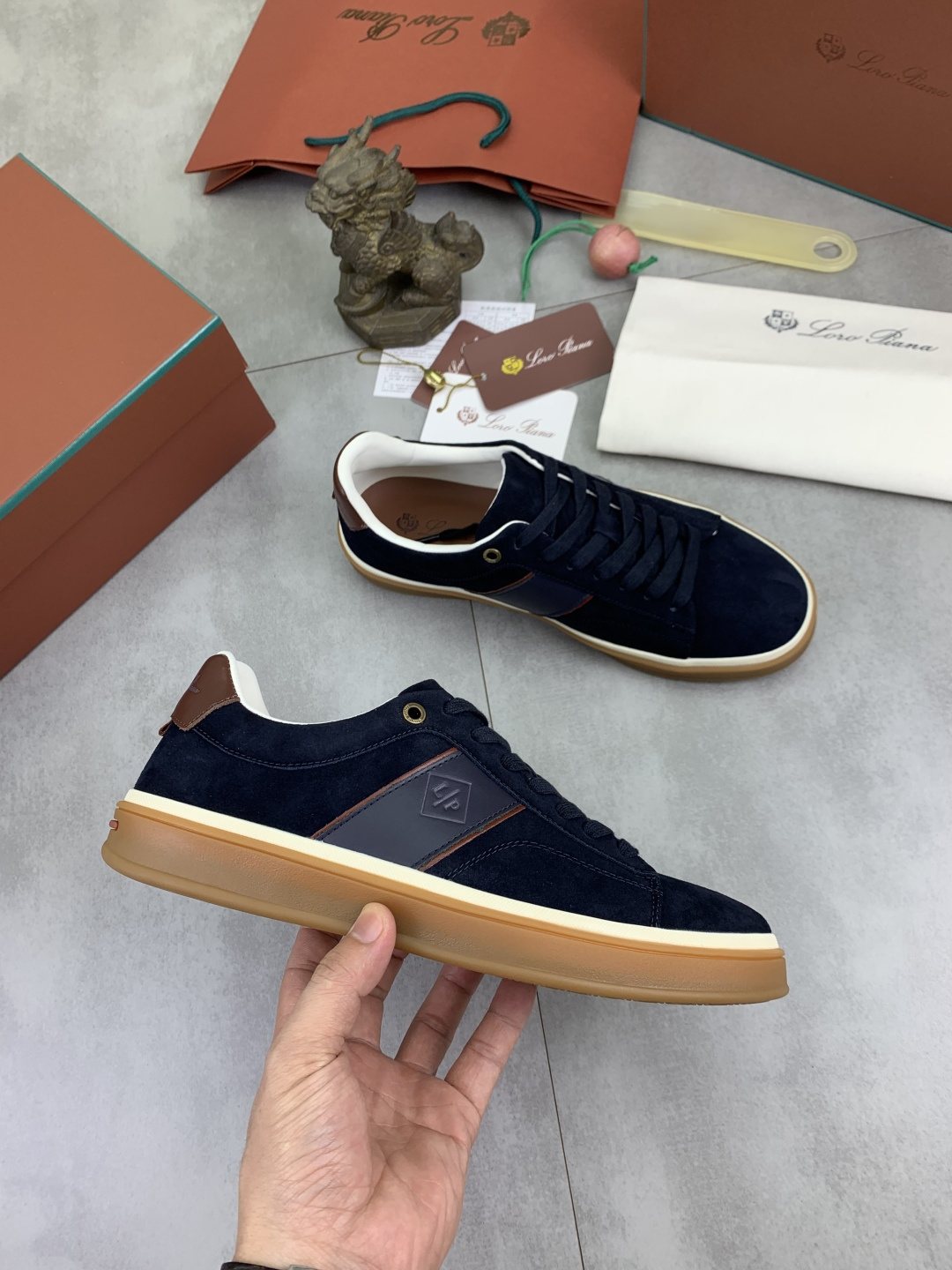 Loro Piana Contrast Heel Low-Top Sneakers