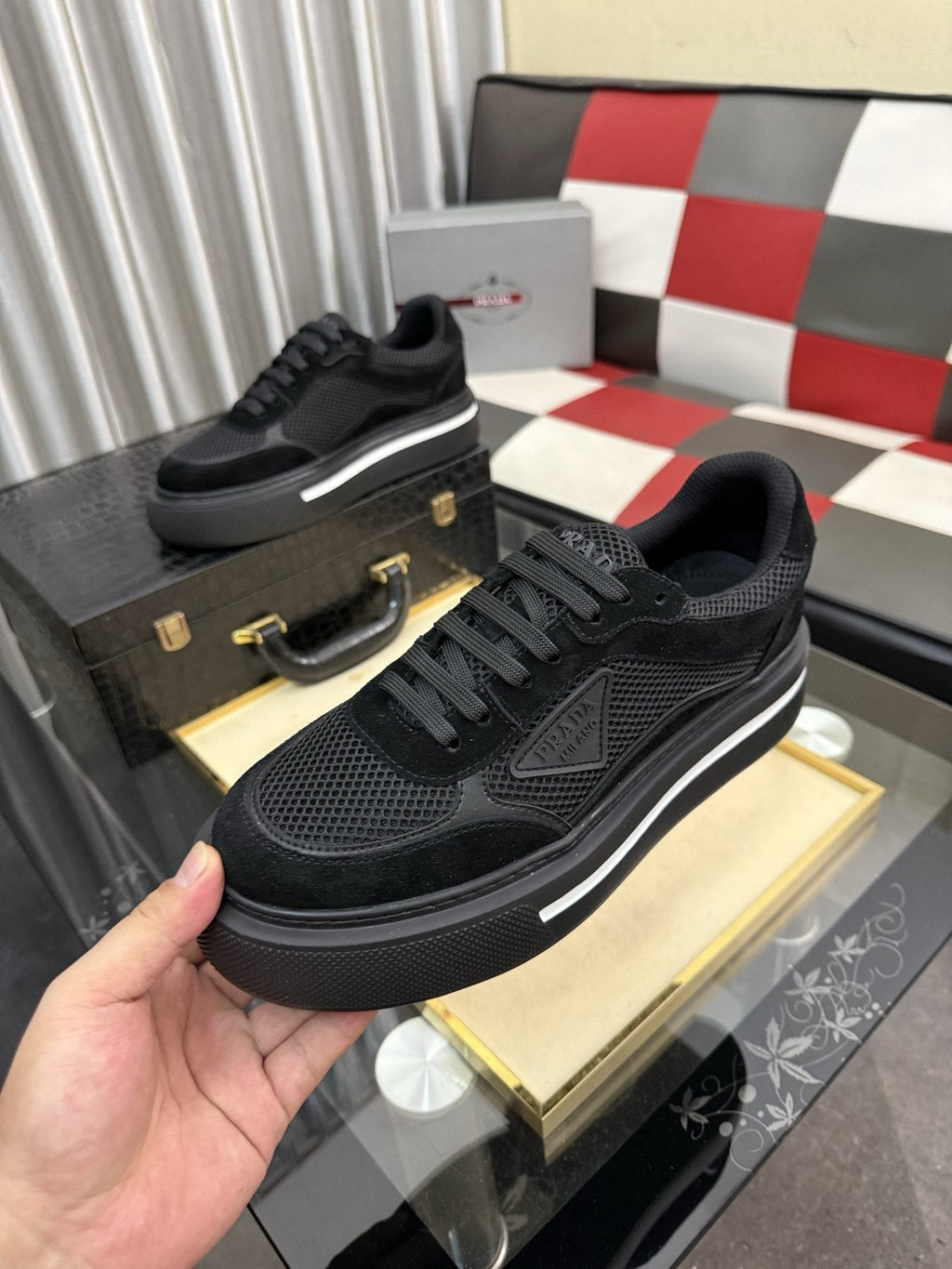 Prada Men's Low-Top Sneakers - Side Stripe