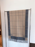 Hermes Fringed Grid Motif Scarf
