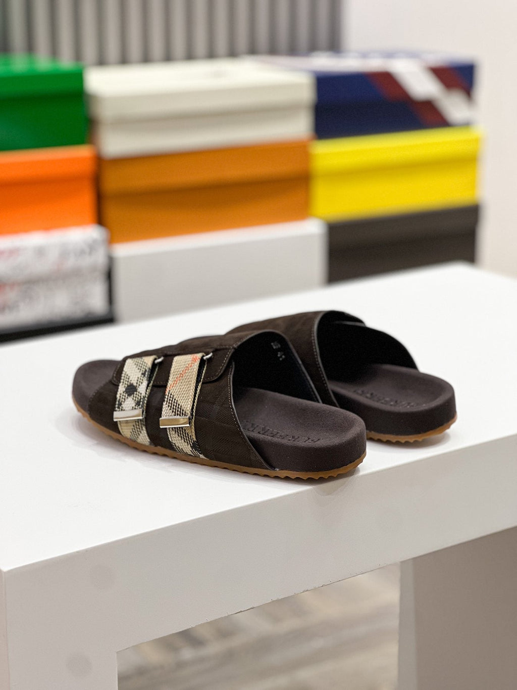 Burberry Men's Check Buckle Slide Sandals