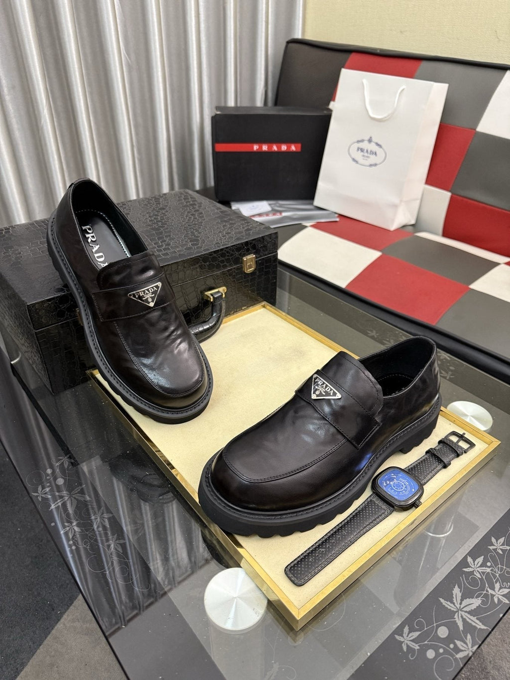 Prada Men's Plaque Strap Loafers