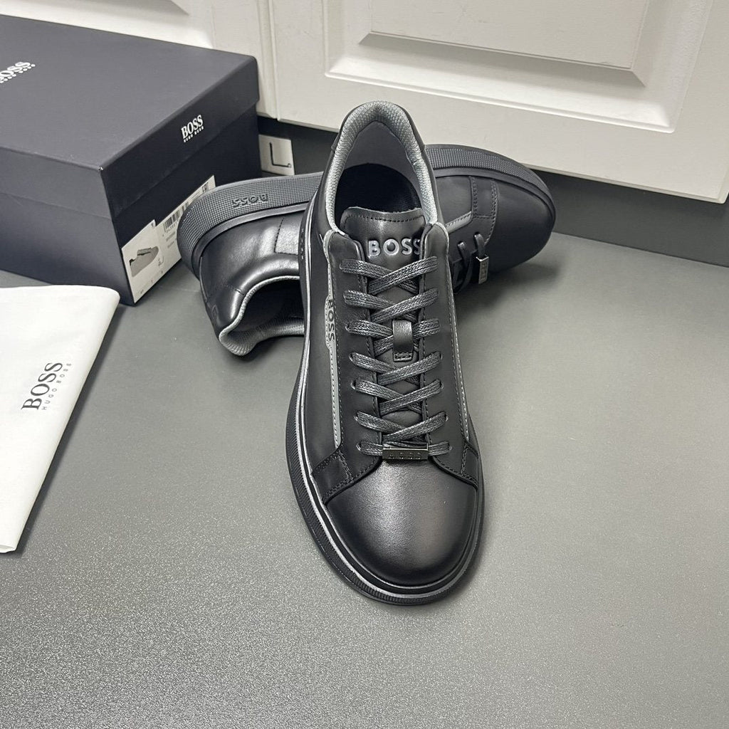 BOSS Men's Black Low-Top Sneakers - Black Finish With Tonal Sole
