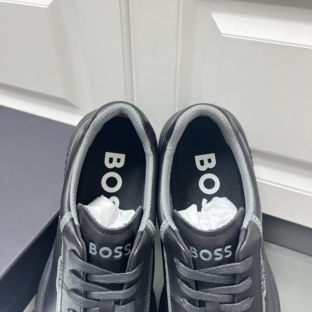 BOSS Men's Black Low-Top Sneakers - Black Finish With Tonal Sole
