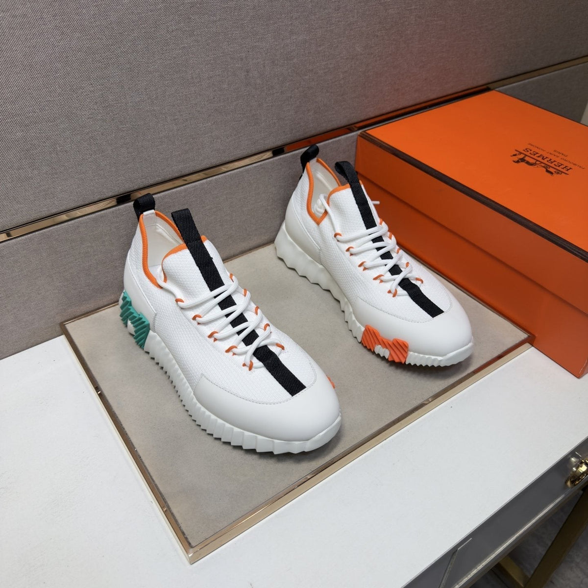 Hermès Men's Color-Block Low-Top Sneakers - Ribbed Outsole