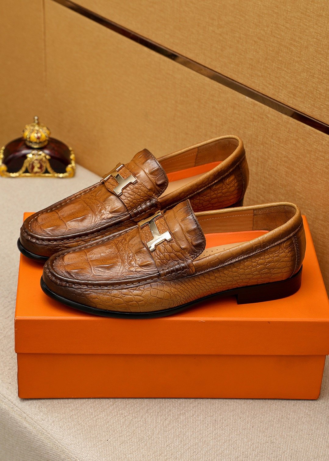 Hermès Textured Metal-Hardware Loafers