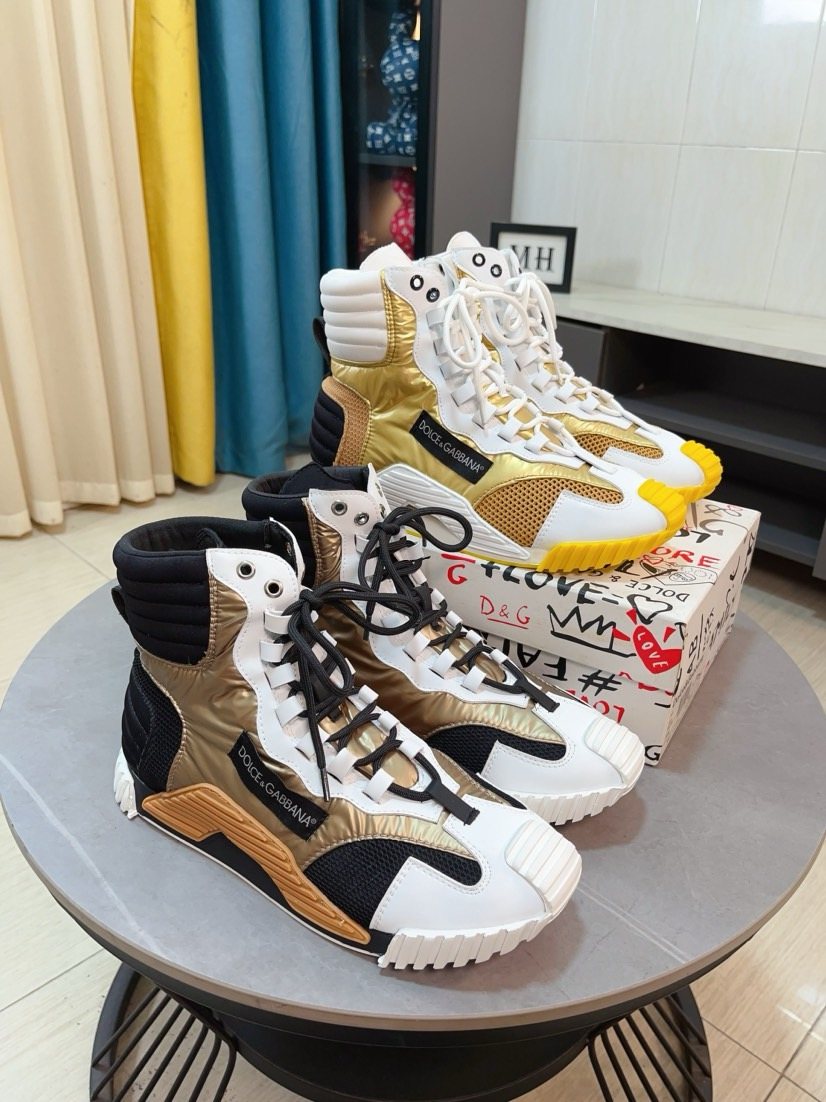 Dolce & Gabbana Metallic Gold High-Top Sneakers