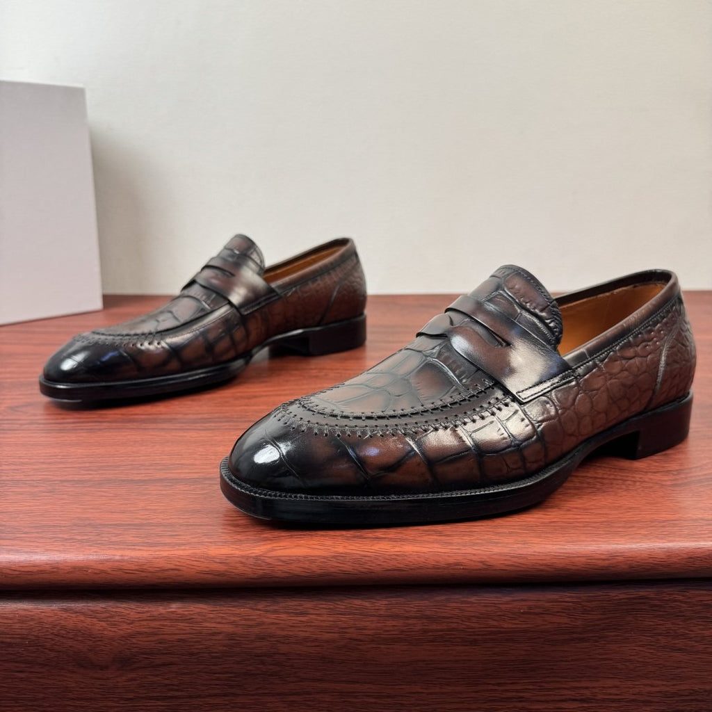 Berluti Men's Embossed Burnished Loafers