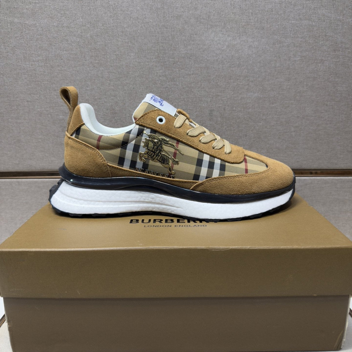 Burberry Men's Plaid Panel Sneakers - Padded Collar