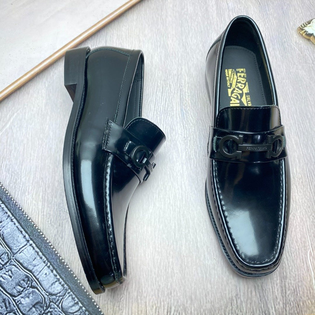 Ferragamo Black Metal-Accent Slip-On Loafers