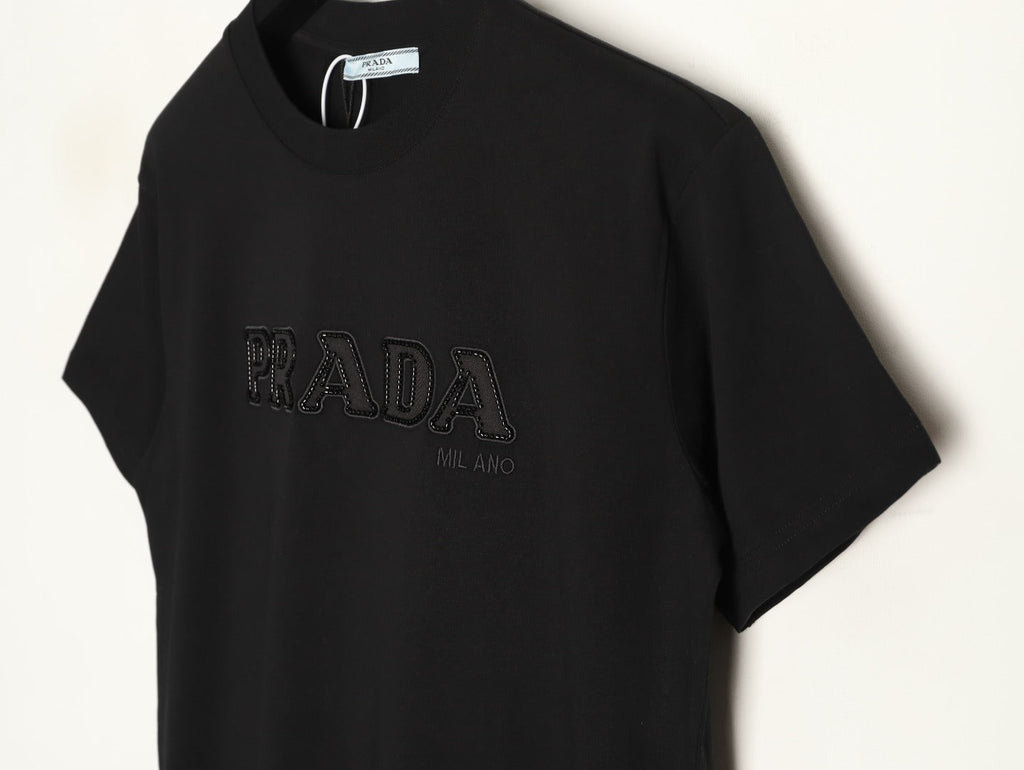 Prada Tonal Outlined Lettering T-Shirt - Black
