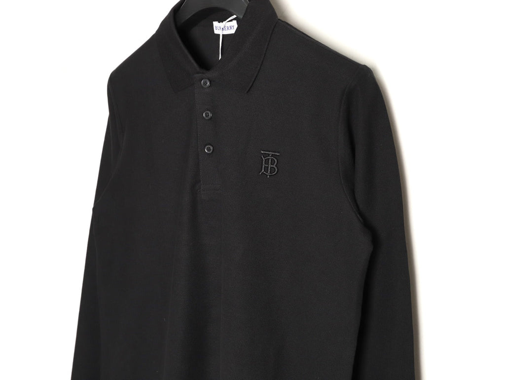 Burberry TB Embroidered Long-Sleeve Polo Shirt - Black