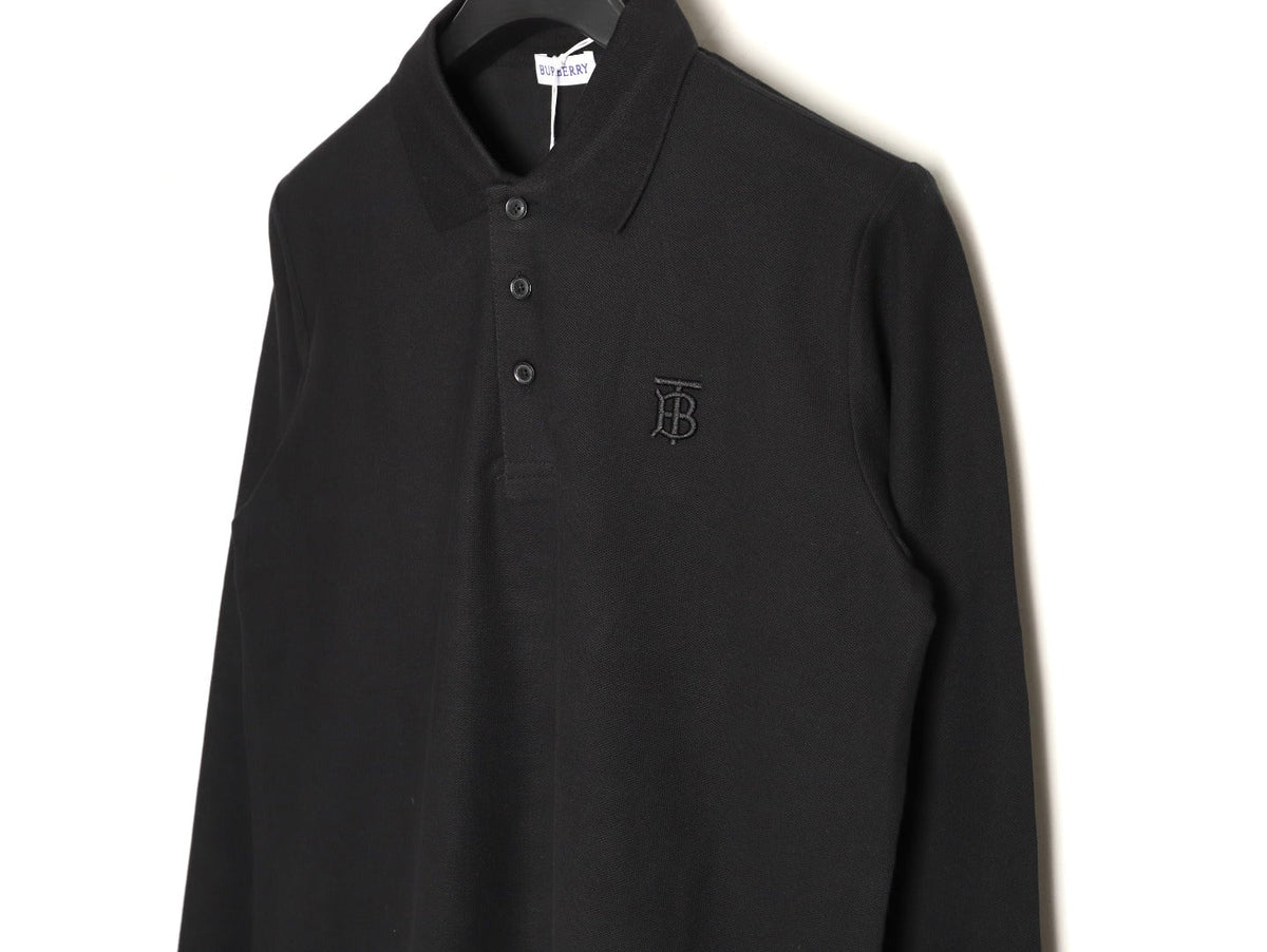 Burberry TB Embroidered Long-Sleeve Polo Shirt - Black
