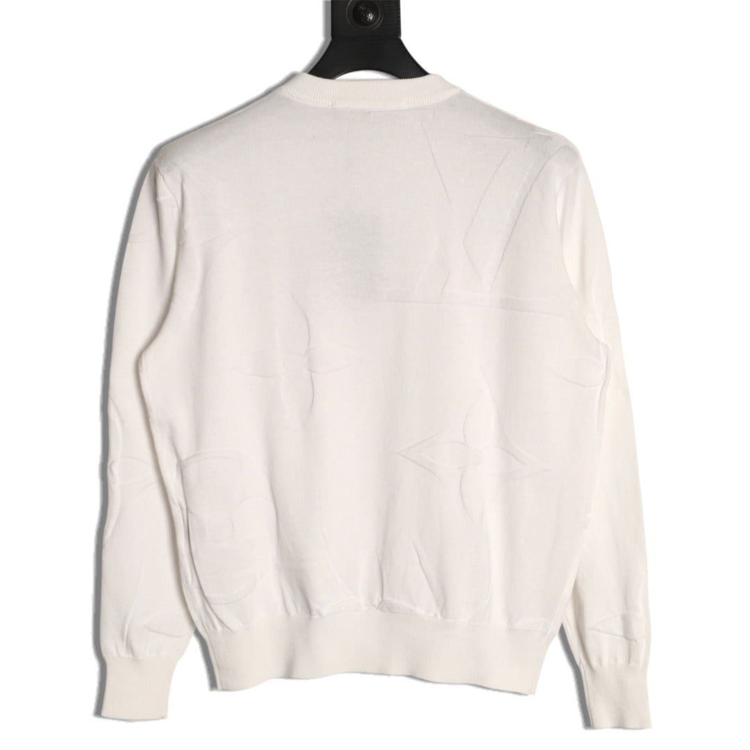 Louis Vuitton Tonal Relief-Style Crewneck Knit Sweater - Cream
