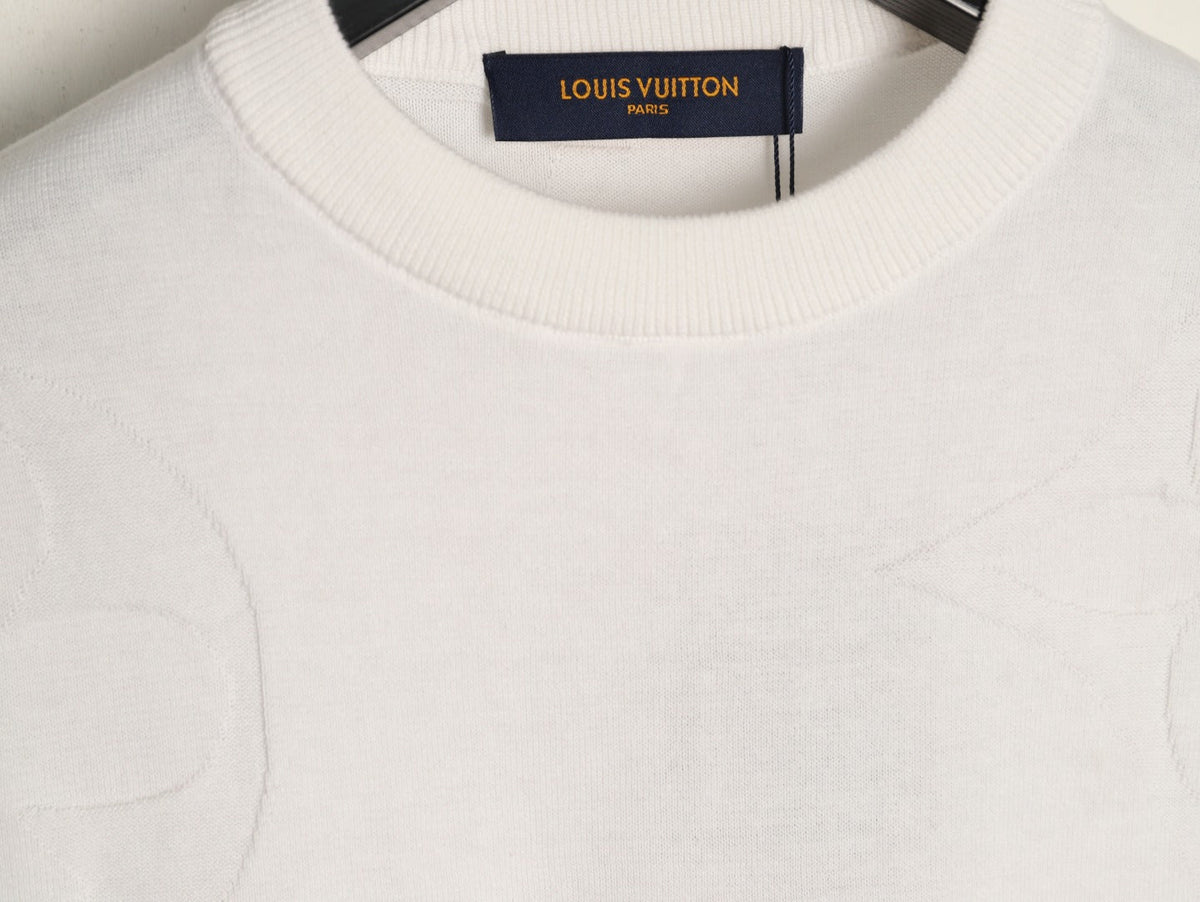 Louis Vuitton Tonal Relief-Style Crewneck Knit Sweater - Cream
