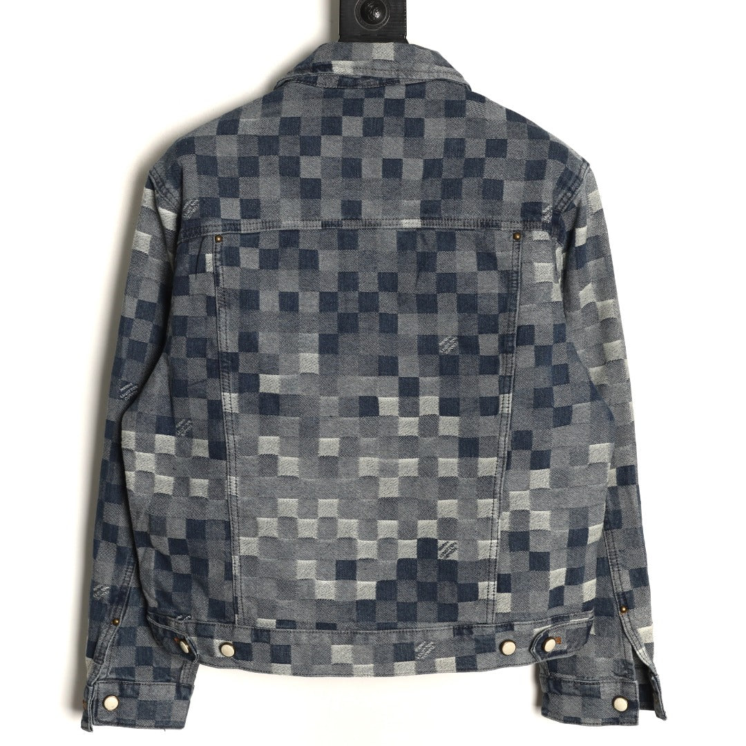 Louis Vuitton Mosaic-Style Denim Jacket - Gray and Black