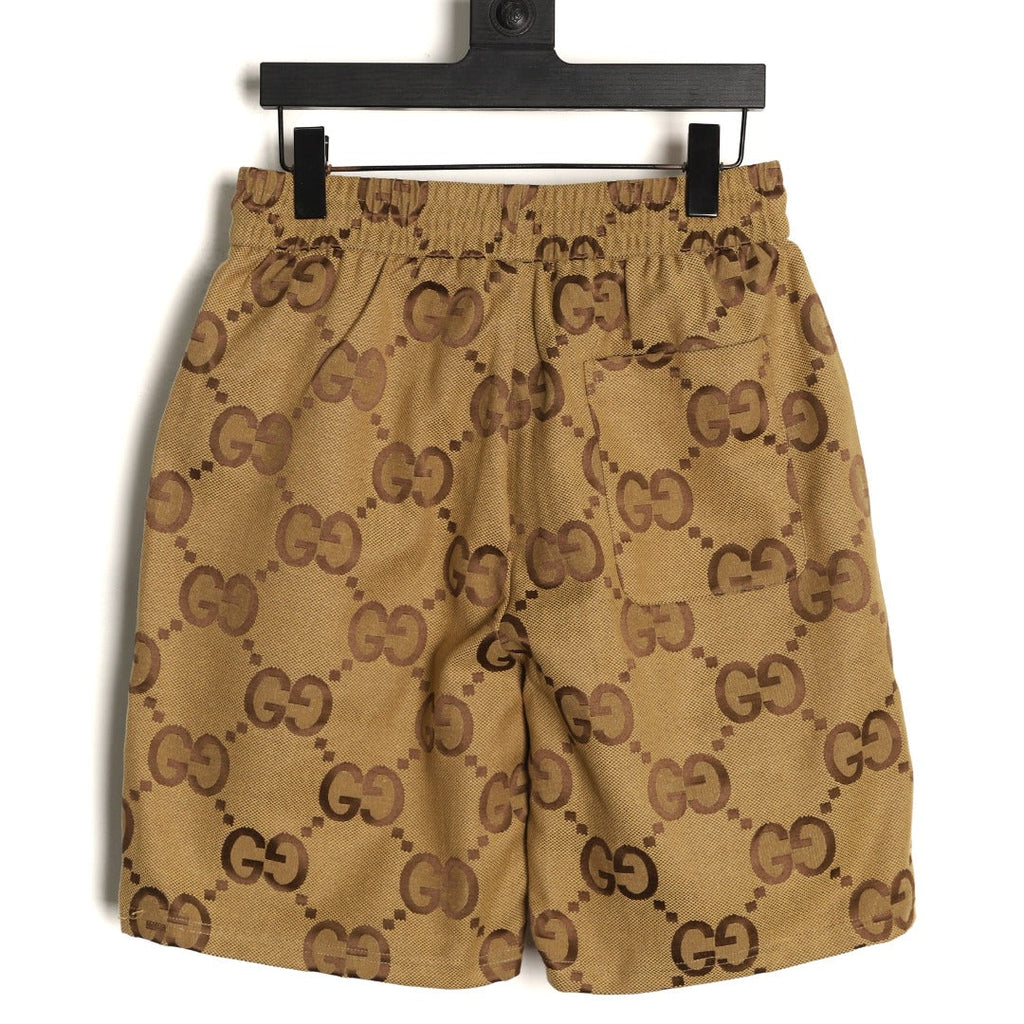 Gucci Large Double-G Allover-Motif Drawstring Shorts - Tan